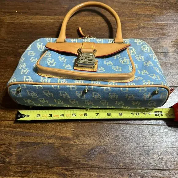 Dooney & Bourke Blue Canvas Leather DB Monogram Domed Satchel Handbag - Picture 6 of 15